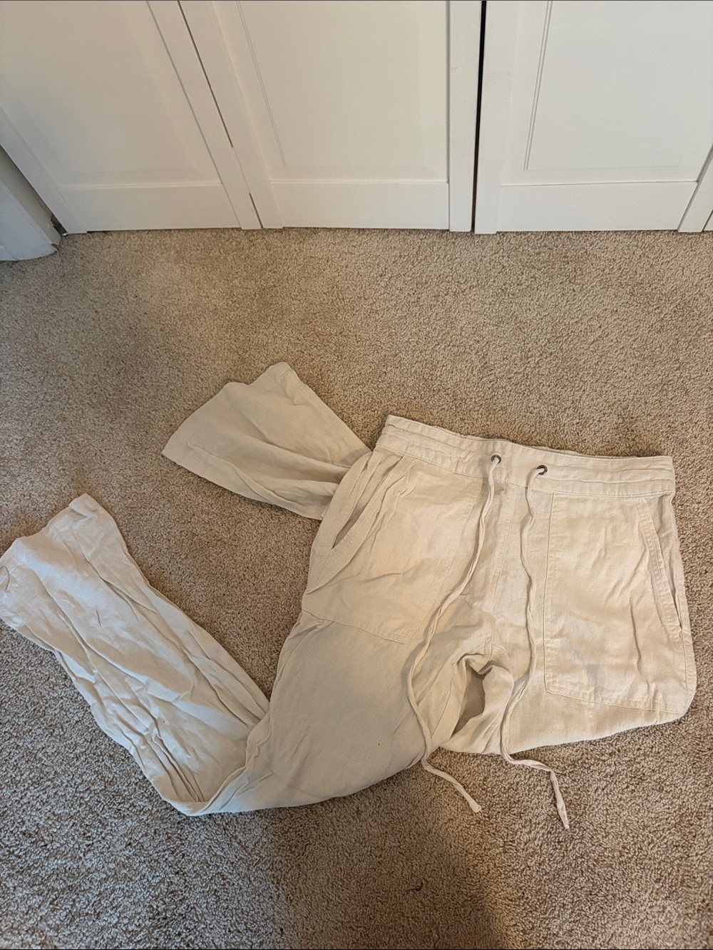 Nicole Miller Men's Drawstring Linen Joggers - Cream